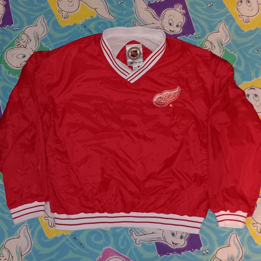 90s Detroit Red Wings Vintage Cotton Lined Pullover Windbreaker Jacket NHL